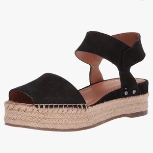 Franco Sarto oak black kid suede sandal, size 7.5